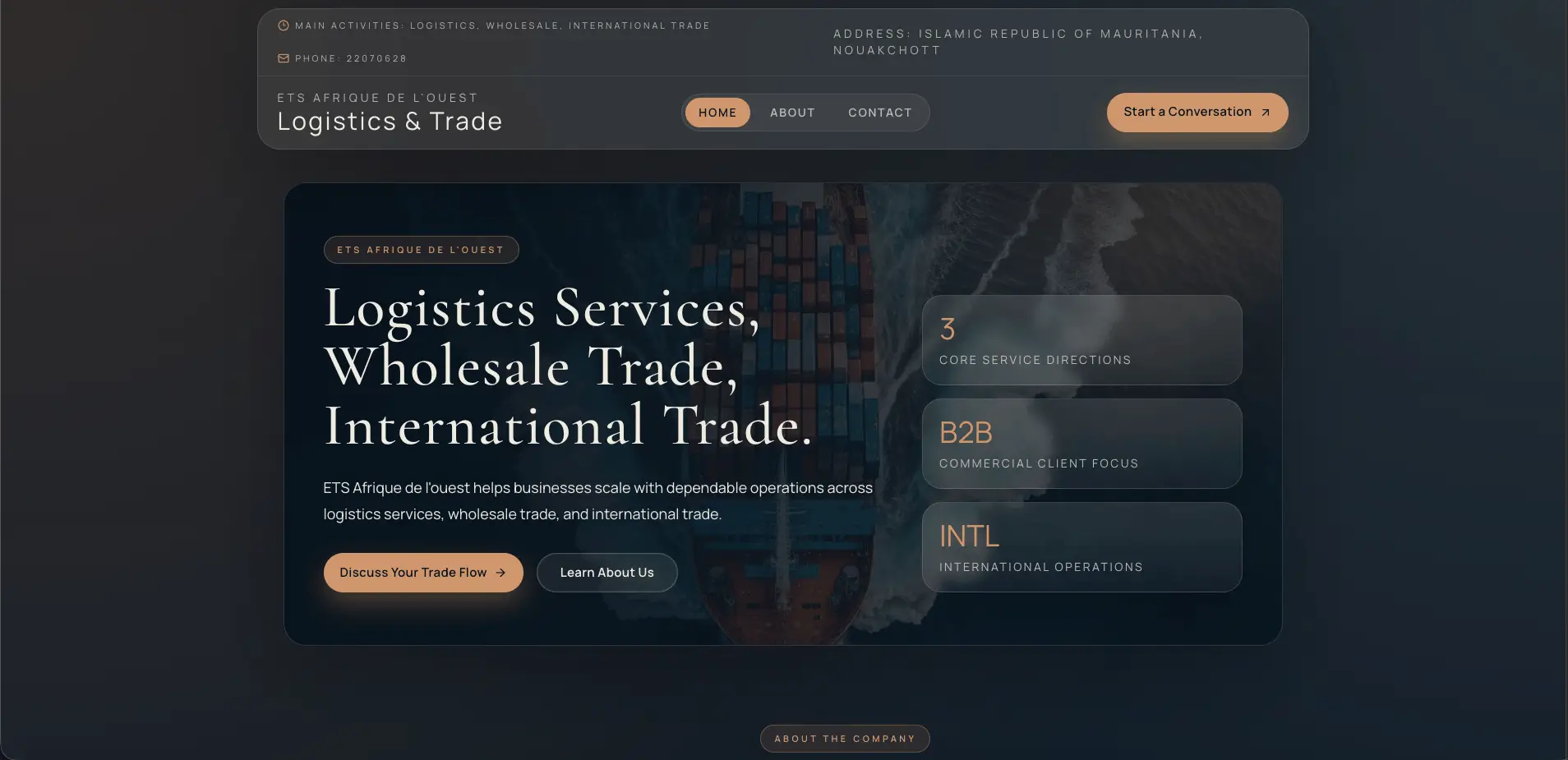 ETS Afrique de l'ouest — Логистика и международная торговля - превью проекта, разработка Landing Page