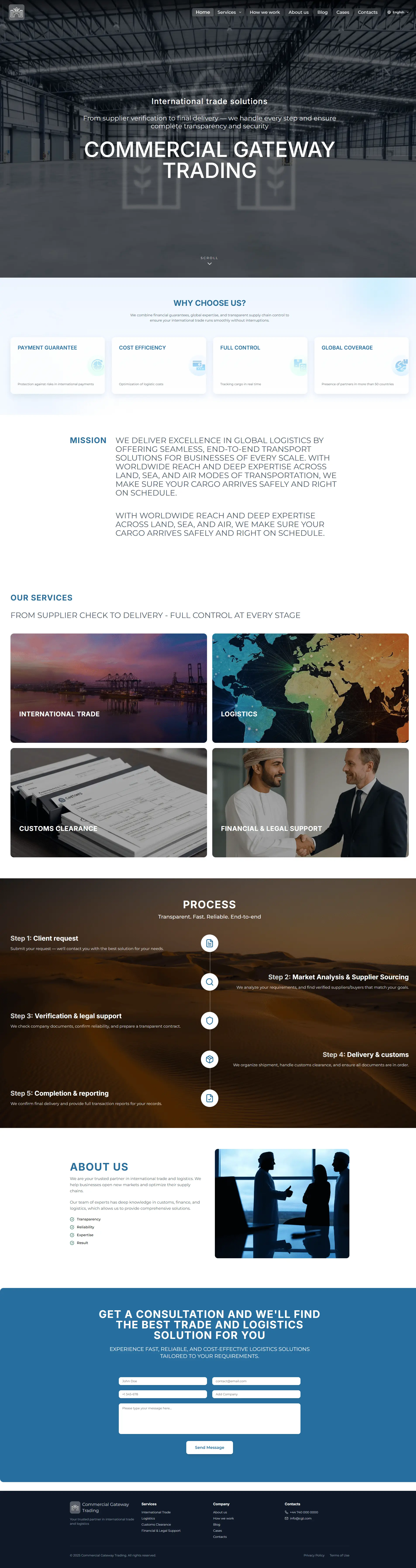 CG-Trading - Международная торговля и логистика - основной скриншот интерфейса проекта Landing Page