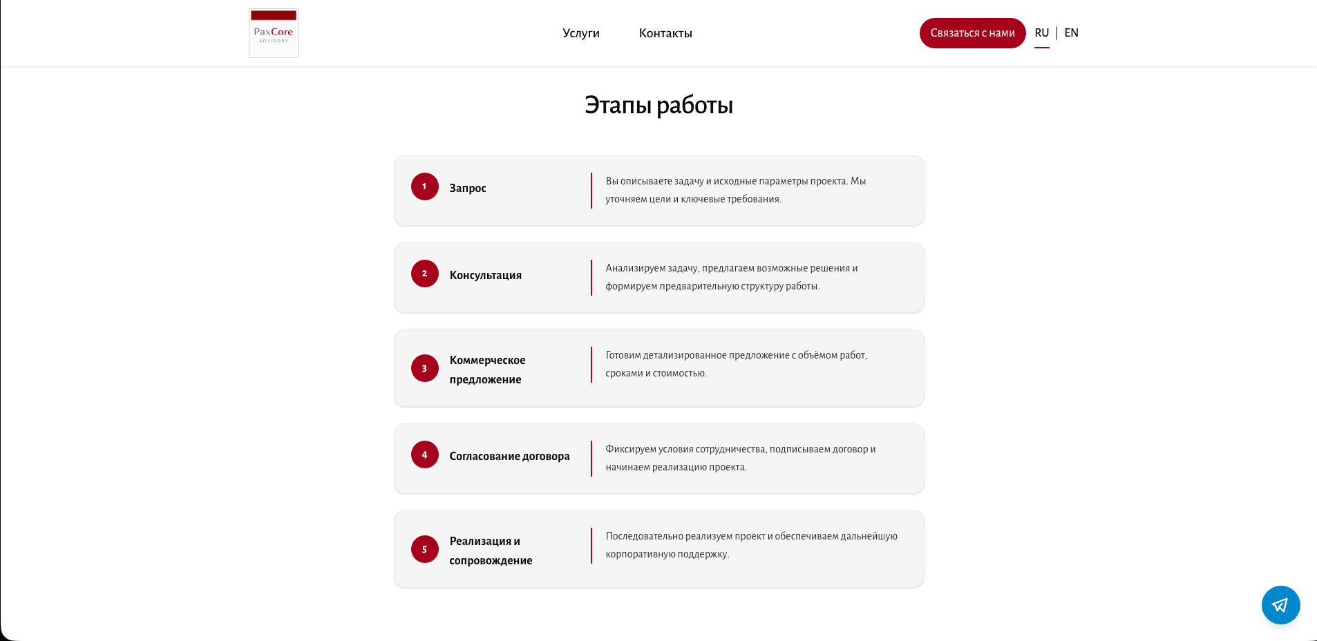 PaxCore Advisory — Запуск и сопровождение бизнеса - изображение проекта 6, Корпоративный сайт